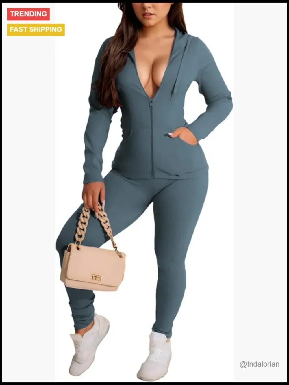 Polyester Elastane Bodycon Matching Set Long Sleeve Hoodie Leggings